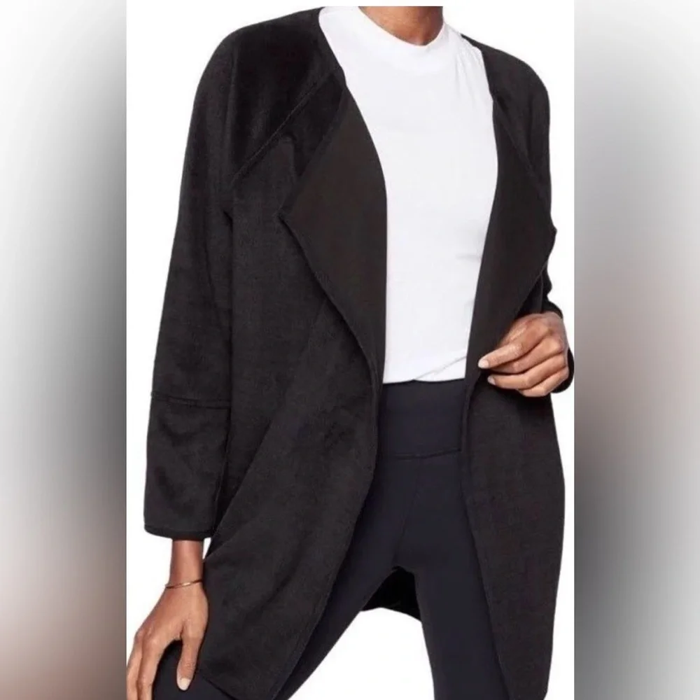 Athleta Cozy Karma Black Open Front Oversized Jacket Coat Medium